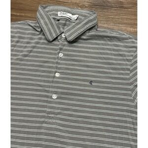Criquet Top Shelf Players Pima Cotton Performance Polo Shirt Grey Stripped Sz L